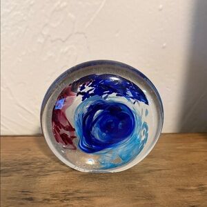 Abstract Blue and Red Glass Paperweight